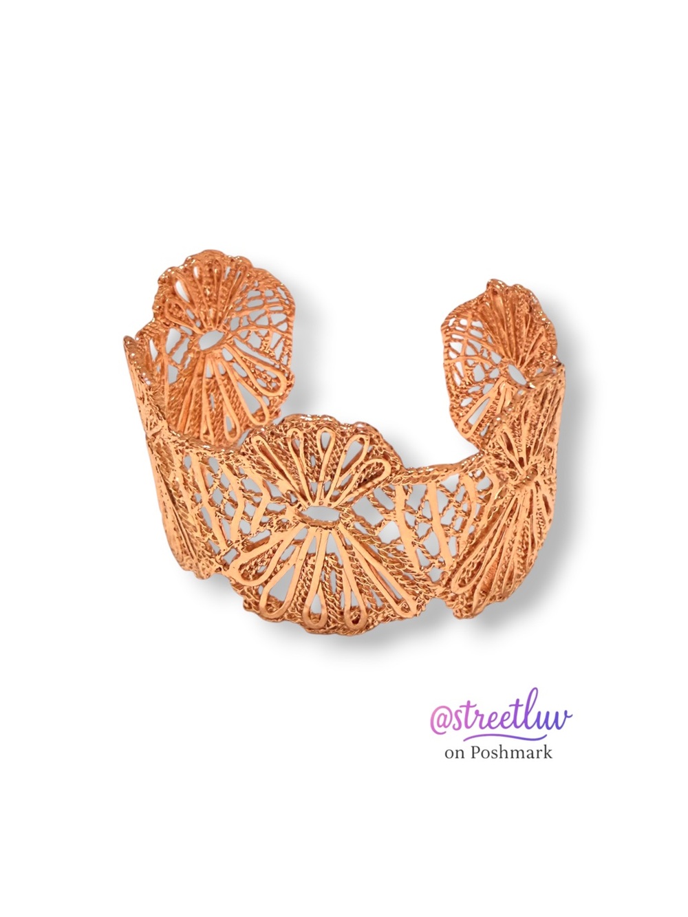 Stella & Dot Rose Gold Floral Filigree Cuff Bracelet